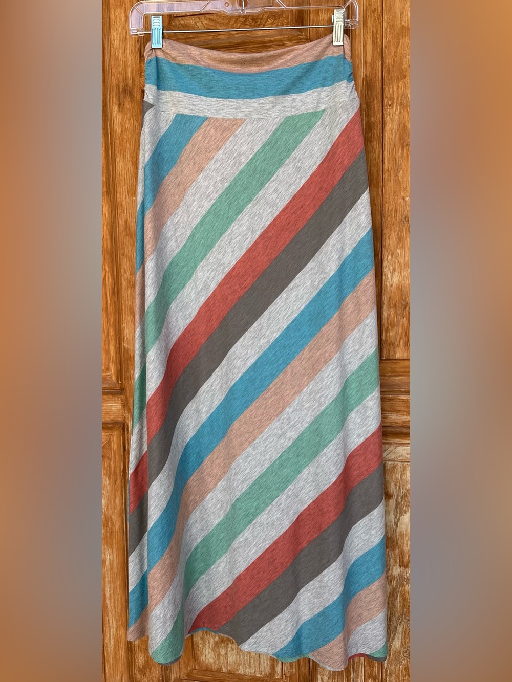 Faded Glory Striped Maxi Skirt in Teal, Coral, Gray, Blue and Mint